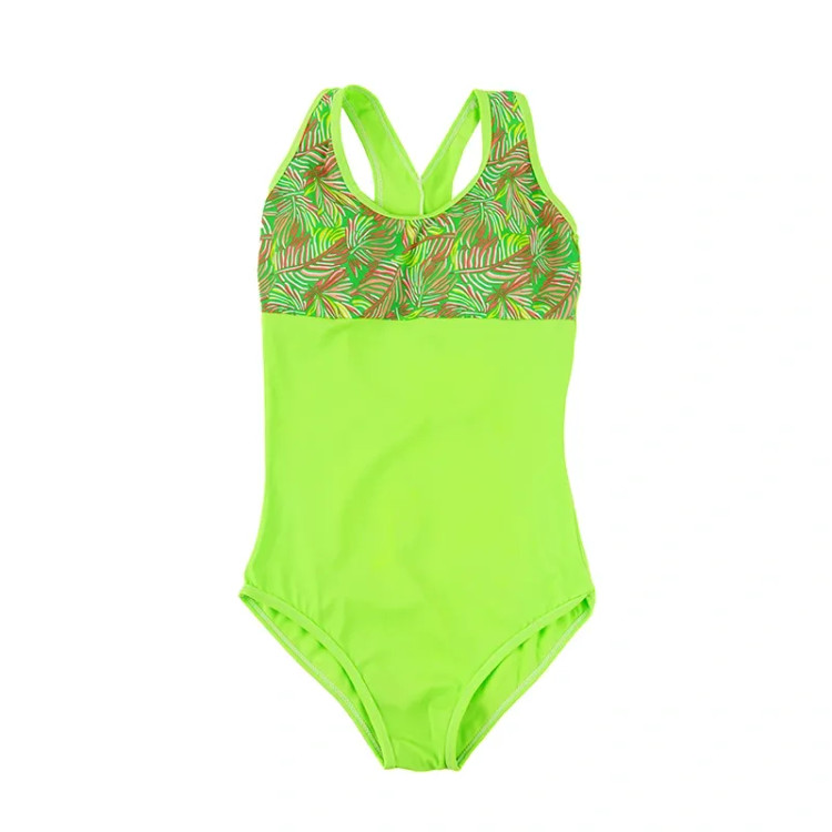 مایو دخترانه طرح برگ سبز لیمویی فری سایز