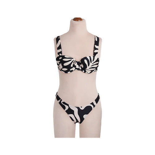 مایو زنانه دو تکه طرح دار فری سایز مدل اسلیپ جنس استرج