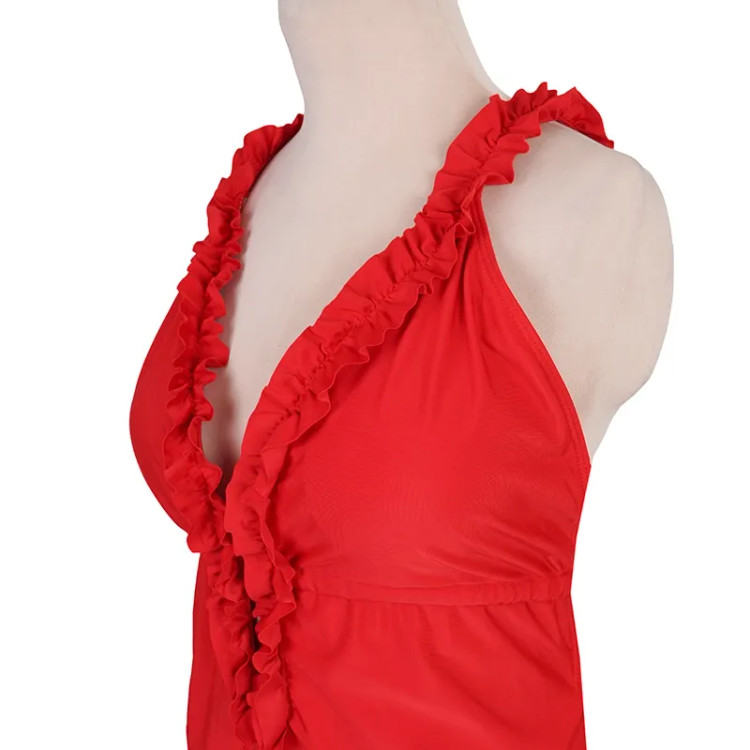 مایو زنانه قرمز کاپ دار مدل اسلیپ سایز 3XL با پد متحرک و جنس استرج