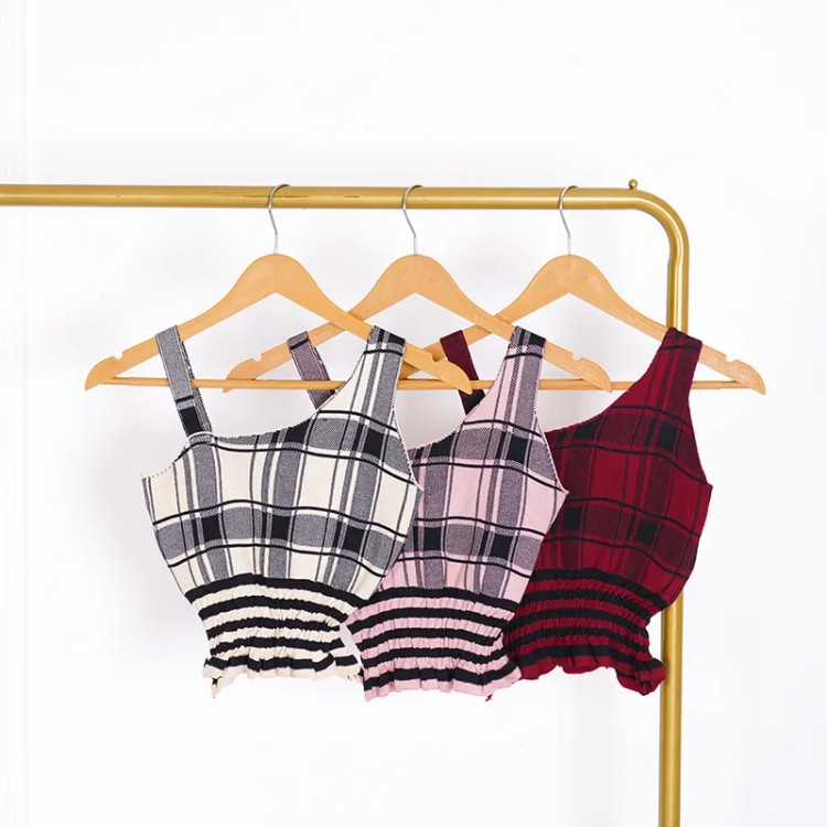 تاپ بافت طرح چهارخانه زنانه فری سایز مدل شانه ای