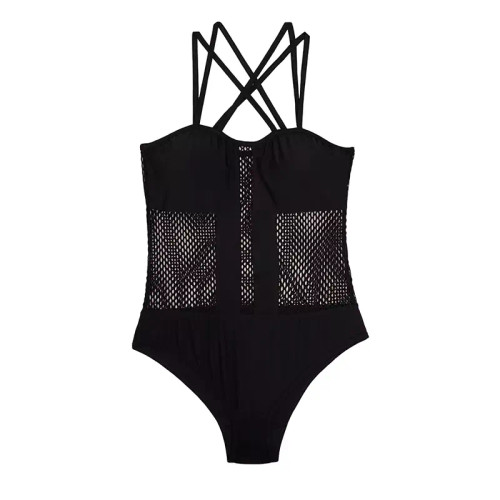 مایو زنانه کاپ دار طرح دار مشکی استرج سلندی سایز L XL