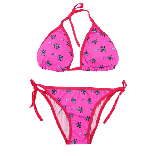 مایو زنانه طرح دار صورتی مدل بیکینی اسلیپ فری سایز