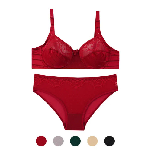 ست لباس زیر زنانه پرلون فنردار اسلیپ بدون کاپ طرح دار