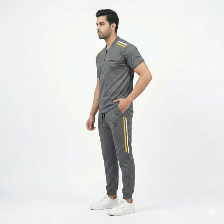 ست نیم زیپ مردانه شلوار گت دار و جیب زیپ دار ورزشی اسپرت