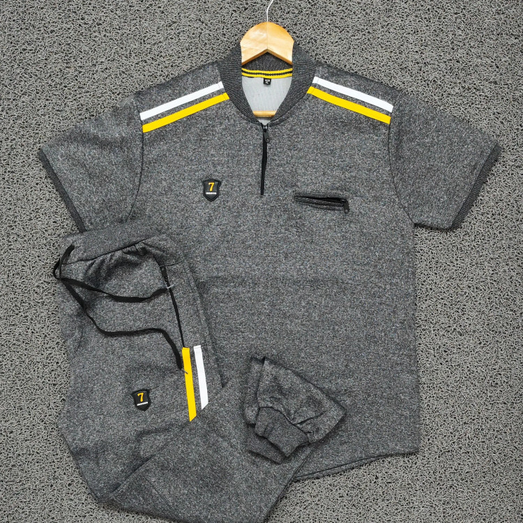 ست نیم زیپ مردانه شلوار گت دار و جیب زیپ دار ورزشی اسپرت