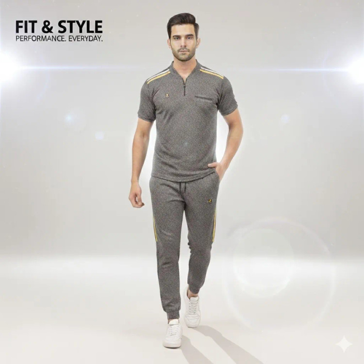 ست نیم زیپ مردانه شلوار گت دار و جیب زیپ دار ورزشی اسپرت