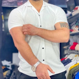 پیرآهن مردانه آستین کوتاه طرح بیسکویتی یقه شکاری مدل مراکشی