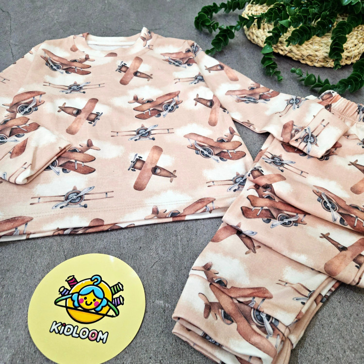 ست لباس راحتی پسرانه طرح هواپیما | لباس خانگی کودک | پنبه با کیفیت