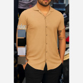 پیرآهن مردانه آستین کوتاه طرح بیسکویتی یقه شکاری مدل مراکشی