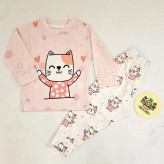 لباس راحتی طرح گربه دخترانه | ست بلوز و شلوار بچگانه پنبه ای نرم و با کیفیت