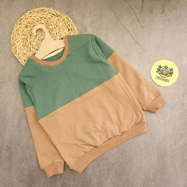 بلوز دورس پنبه لاکرا بچگانه طرح دو رنگ سبز و قهوهای مناسب 1 تا 10 سال