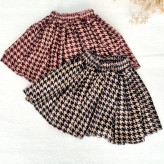 ست بلوز و دامن دخترانه طرح hounds tooth مخمل و فانریپ مناسب 2 تا 13 سال