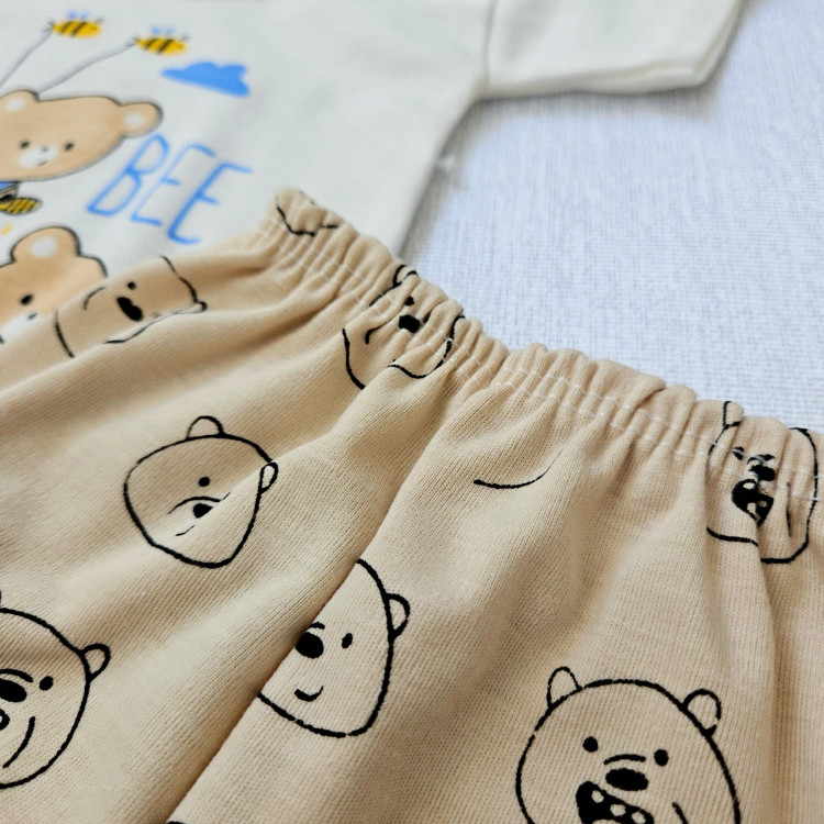 ست لباس نوزادی پسرانه و دخترانه طرح خرس و زنبور | لباس راحتی پنبه ای | مناسب 0 تا 9 ماه