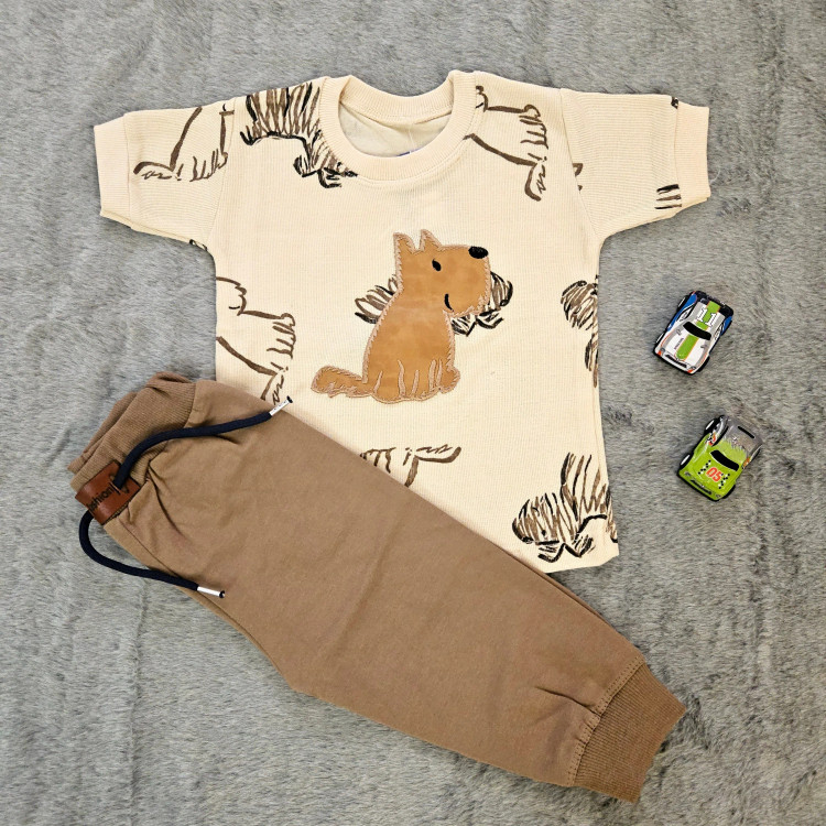 ست تی شرت و شلوارک پسرانه طرح سگ و گورخر، جنس پنبه سوپر، مناسب 1 تا 7 سال