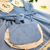 پیراهن مخمل کبریتی دخترانه یقه گلدوزی شده با کیف ست | لباس مجلسی کودک