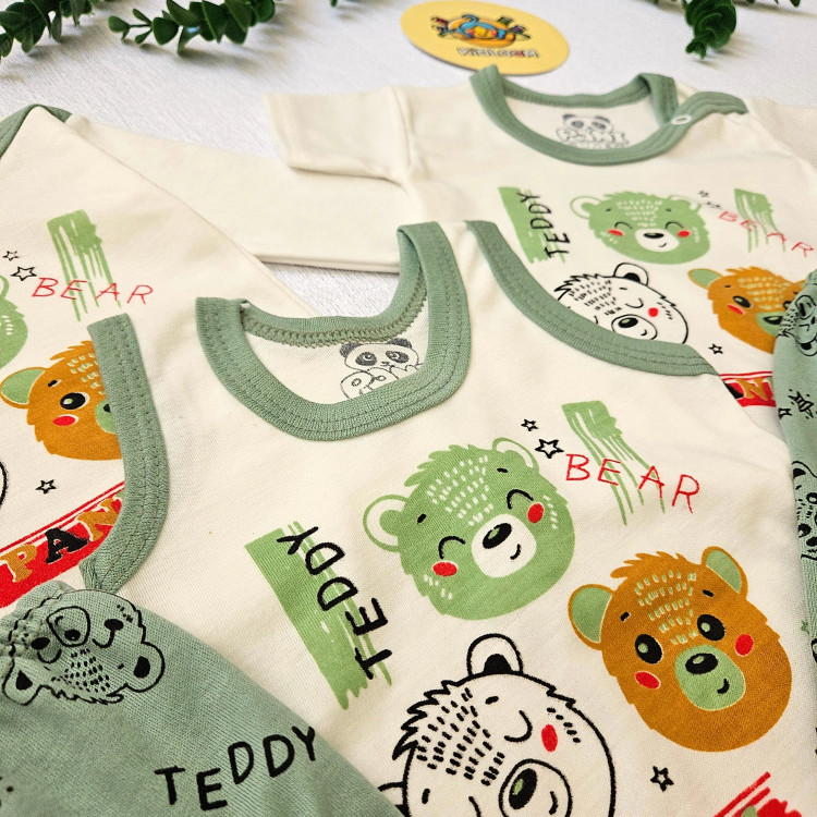 لباس نوزادی طرح خرس نخ پنبه لطیف دکمه دار مناسب 0 تا 9 ماه