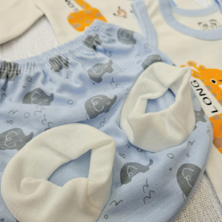 لباس نوزاد پسرانه و دخترانه طرح فیل و زرافه - ست 4 تکه پنبه ای - مناسب 0 تا 9 ماه