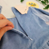 پیراهن مخمل کبریتی دخترانه یقه گلدوزی شده با کیف ست | لباس مجلسی کودک