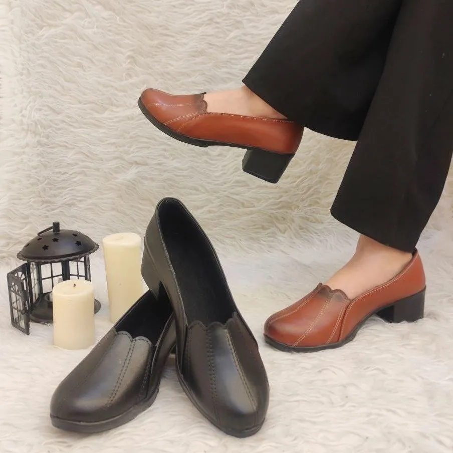 کفش زنانه طبی پاشنه دار  چرمی طبی مدل هلالی