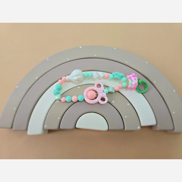 آویز جغجغه و دندانگیر نوزاد طرح رنگین کمان | اکسسوری سیسمونی دخترانه و پسرانه