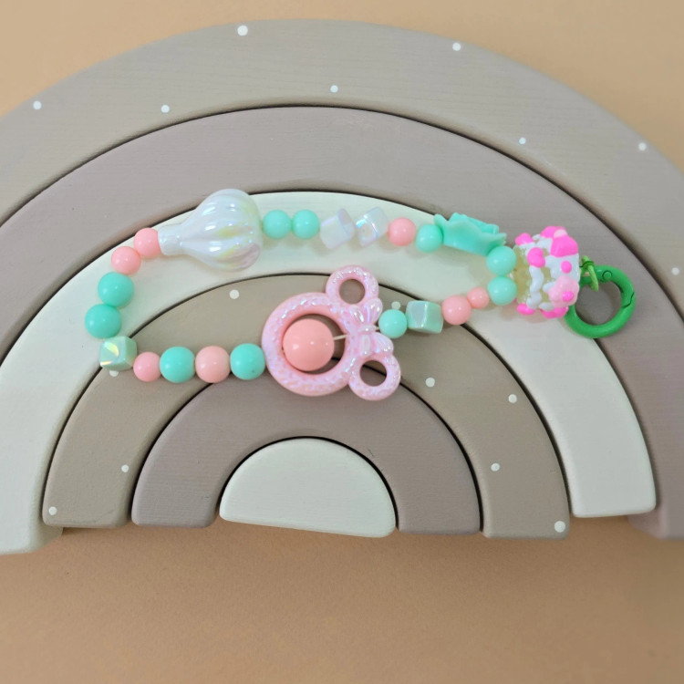 آویز جغجغه و دندانگیر نوزاد طرح رنگین کمان | اکسسوری سیسمونی دخترانه و پسرانه