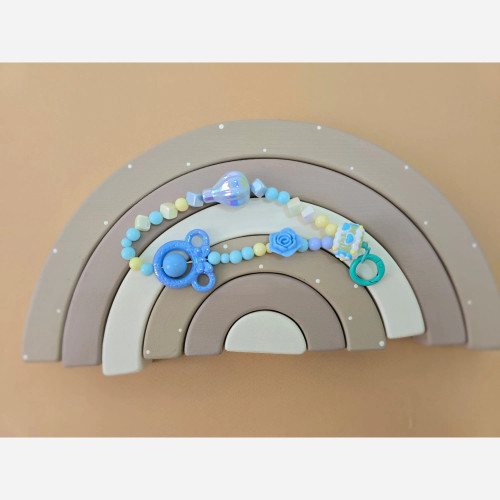 جاسوییچی طرح رنگین کمان با مهره های رنگی و گیره آویز پستانک کودک