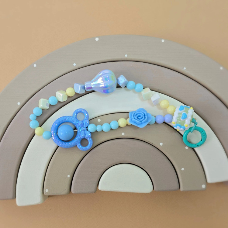 جاسوییچی طرح رنگین کمان با مهره های رنگی و گیره آویز پستانک کودک