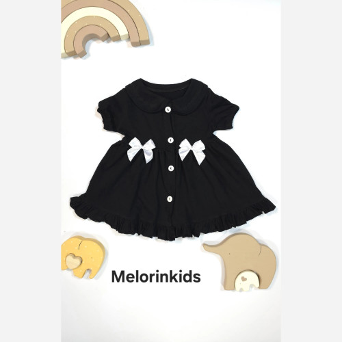 پیراهن دخترانه مشکی نخی پاپیونی 6 ماه تا 3 سال