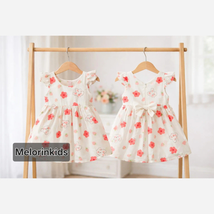 پیراهن نوزادی دخترانه طرح گل و خرگوش