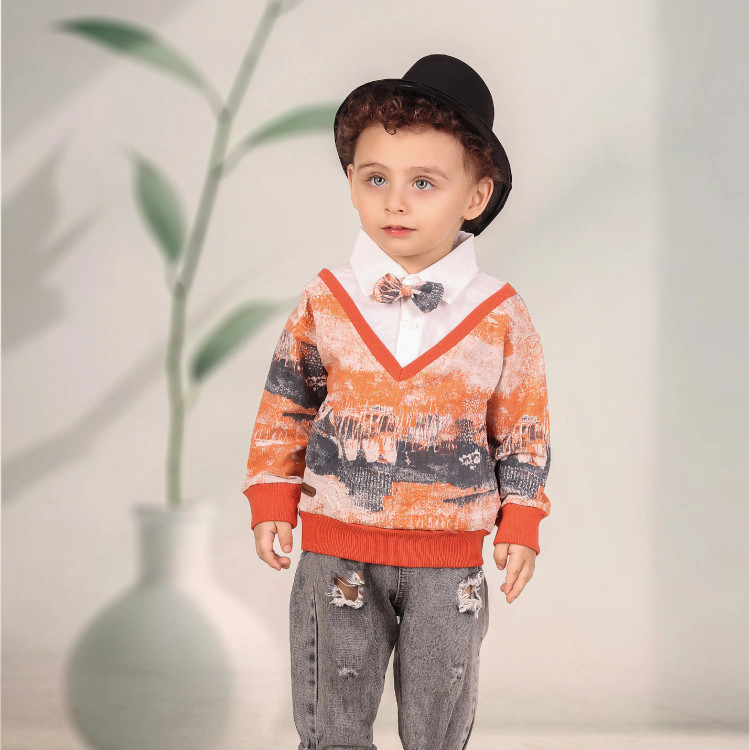 ست بلوز و پاپیون پسرانه طرحدار شیک مناسب 6 ماه تا 3 سال