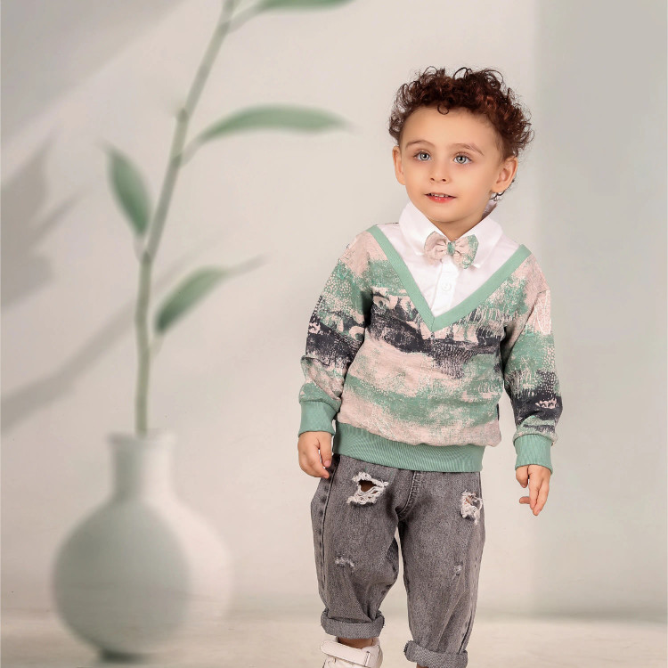 ست بلوز و پاپیون پسرانه طرحدار شیک مناسب 6 ماه تا 3 سال