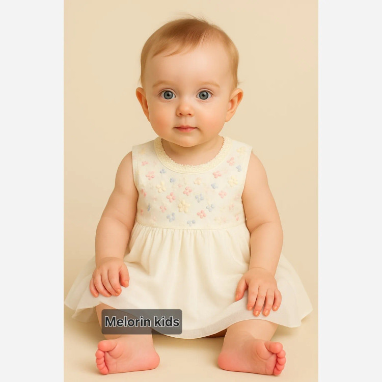 لباس مجلسی دخترانه طرح گل برجسته مناسب 3 ماه تا 12 ماه در 2 رنگ و 3 سایز