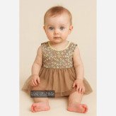 لباس مجلسی دخترانه طرح گل برجسته مناسب 3 ماه تا 12 ماه در 2 رنگ و 3 سایز