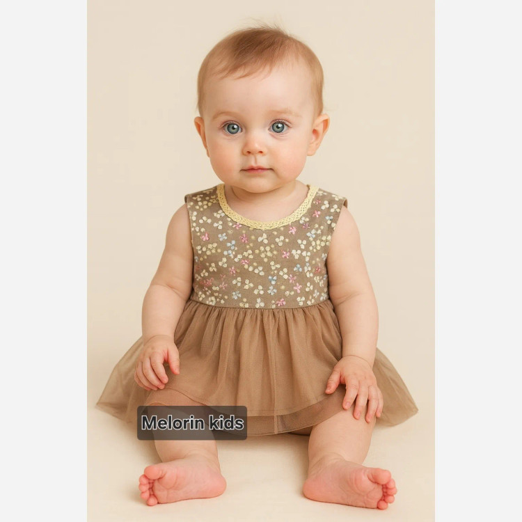 لباس مجلسی دخترانه طرح گل برجسته مناسب 3 ماه تا 12 ماه در 2 رنگ و 3 سایز