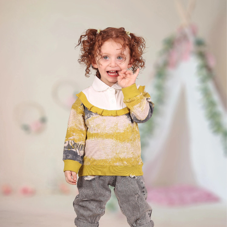 بلوز دخترانه طرحدار یقه سفید مناسب 6 ماه تا 3 سال