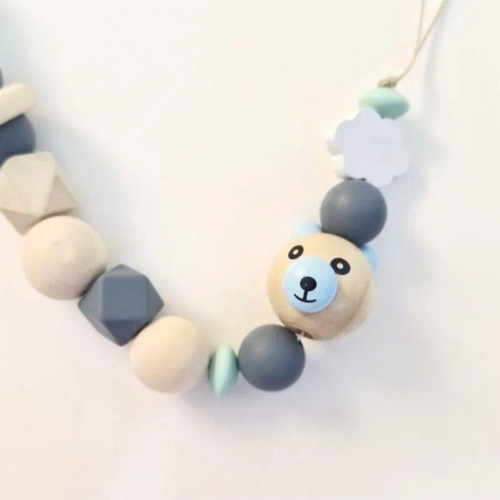 بند پستانک چوبی سیلیکونی طرح خرس برای نوزادان و سیسمونی | گیره دار و ضد پارگی