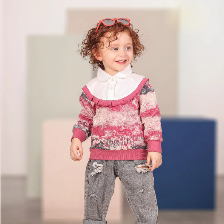 بلوز دخترانه طرحدار یقه سفید مناسب 6 ماه تا 3 سال