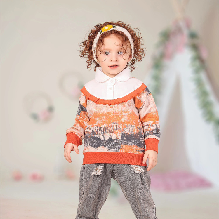 بلوز دخترانه طرحدار یقه سفید مناسب 6 ماه تا 3 سال