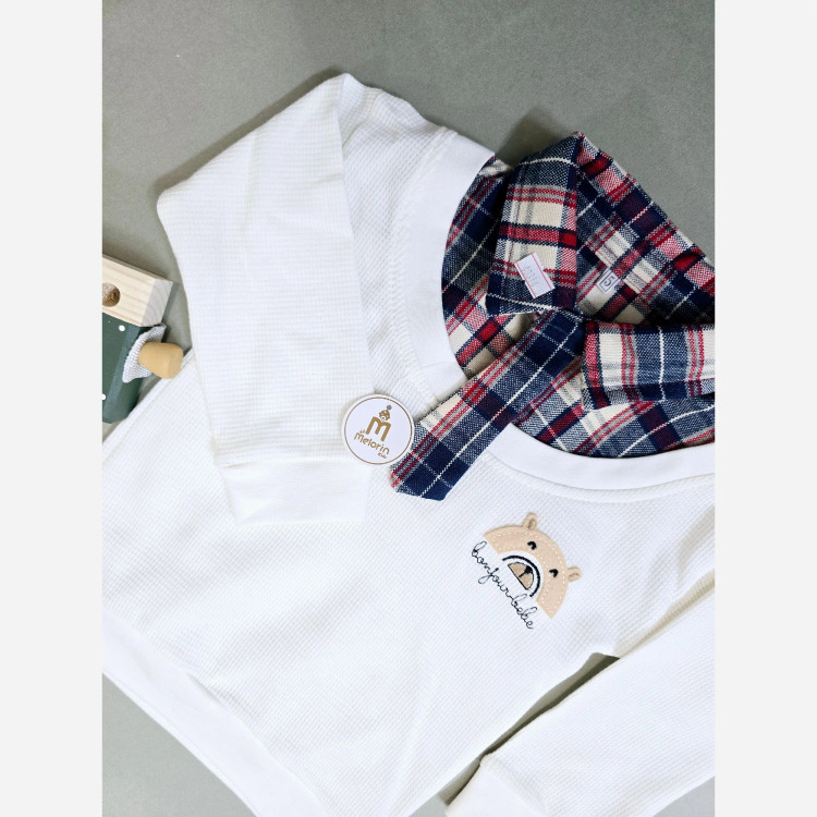 بلوز پسرانه طرح خرس و پاپیون | لباس نوزادی شیک | مناسب 0 تا 12 ماه