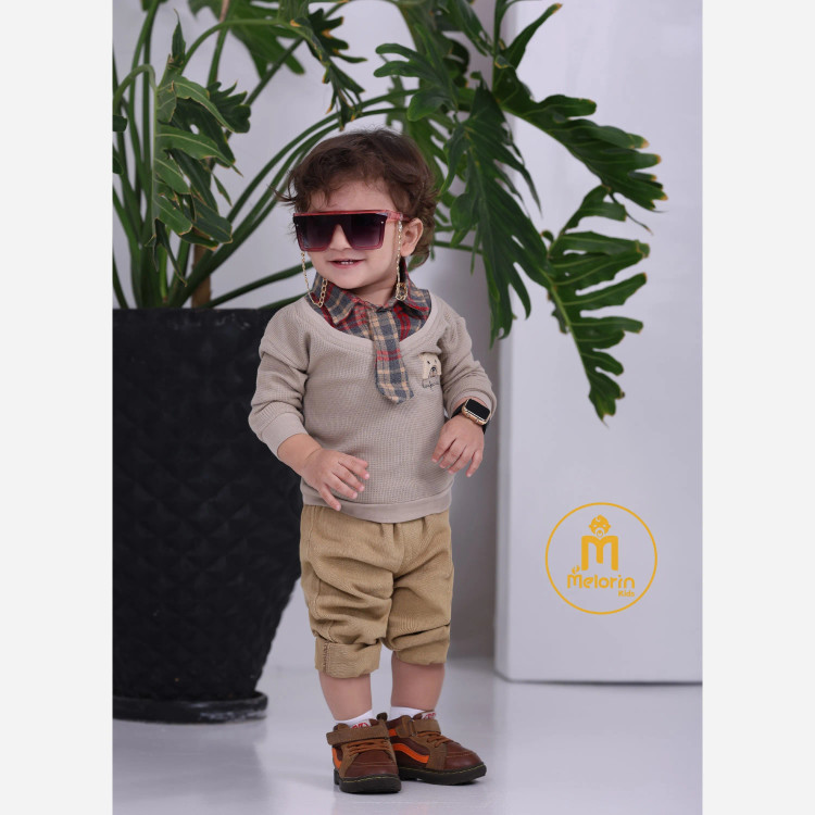 بلوز پسرانه طرح خرس و پاپیون | لباس نوزادی شیک | مناسب 0 تا 12 ماه