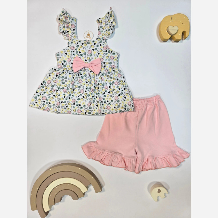 ست لباس دخترانه طرح گل و پاپیون | مناسب 6 ماه تا 2 سال