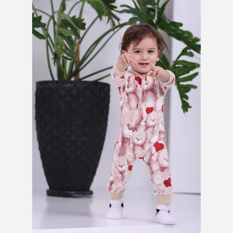 سرهمی نوزادی طرح خرس و قلب | لباس خواب کودک | سایزبندی 1 تا 3