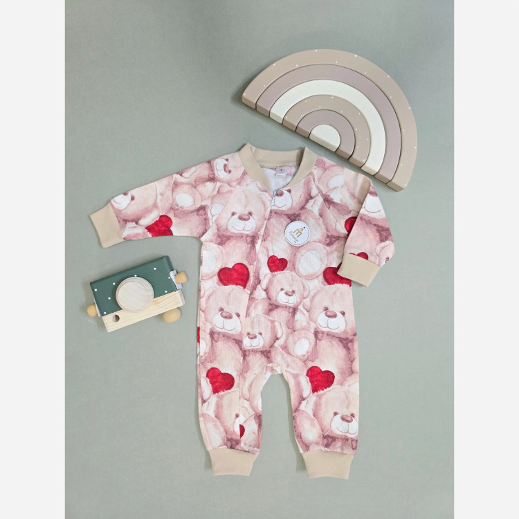 سرهمی نوزادی طرح خرس و قلب | لباس خواب کودک | سایزبندی 1 تا 3