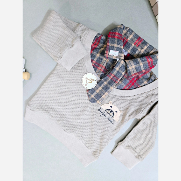 بلوز پسرانه طرح خرس و پاپیون | لباس نوزادی شیک | مناسب 0 تا 12 ماه