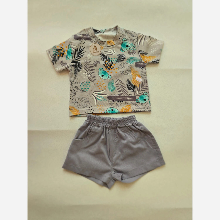ست تی شرت و شلوارک پسرانه طرح کوالا و استوایی مناسب 3 تا 18 ماه