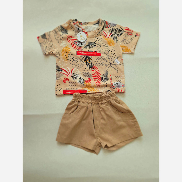 ست تی شرت و شلوارک پسرانه طرح کوالا و استوایی مناسب 3 تا 18 ماه