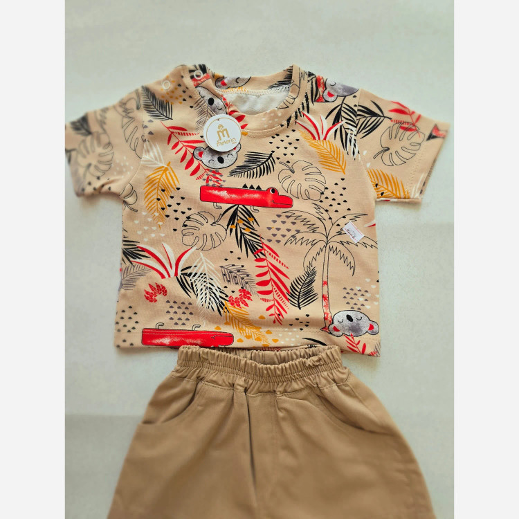 ست تی شرت و شلوارک پسرانه طرح کوالا و استوایی مناسب 3 تا 18 ماه