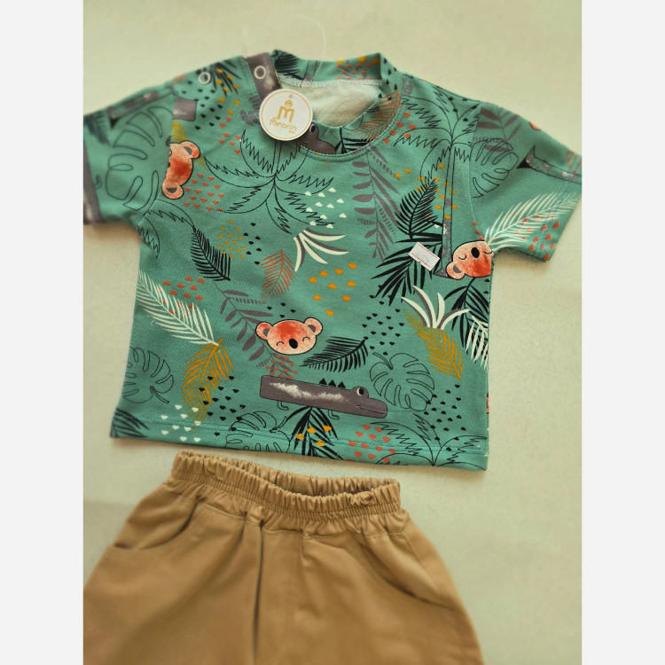 ست تی شرت و شلوارک پسرانه طرح کوالا و استوایی مناسب 3 تا 18 ماه