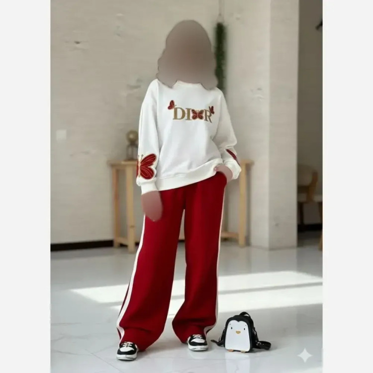 ست بلوز و شلوار دخترانه طرح پروانه جنس دورس دو نخ سایز 50 تا 65