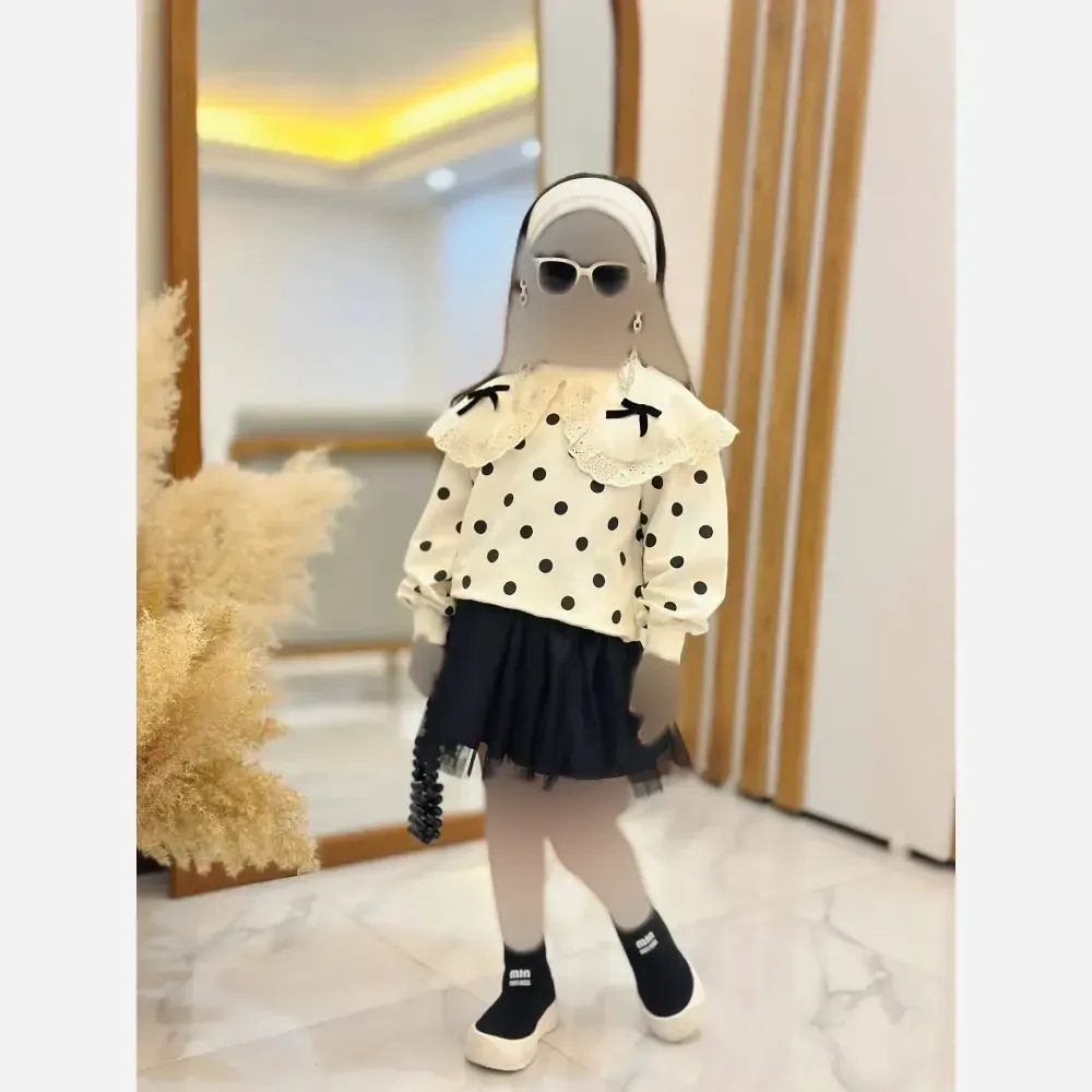 بلوز دورس دخترانه پرنسسی پاپیوندار پنبهای سایز 40 تا 55